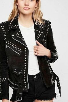 Women's Black Suede Leather Studded Leather Jacket / Biker Style Suede Jacket For Women / Stylish Party Jacket / Studded Suede Jacket Women Studded Leather Jacket / Genuine Leather Full Sleeves Stud Jacket / Hot Vintage Moto Biker Small Studs Woman Leather Jacket Women's Black Suede Leather Silver Studded Leather Jacket Customized Slim Fit Suede Jacket | Women Leather Jacket With Silver Studs Suede Leather Jacket, Western Style Studded Jacket, Suede Jacket, Festival Jacket, Gift For Her Women's Rider Jacket, Studded Leather Jacket, Party Jackets, Suede Leather Jacket, Studded Jacket, Riders Jacket, Party Kleidung, Luxury Wear, Easy Rider