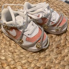 Adorable Custom Shoes For The Little Diva In Your Life! New Without Tags Or Box. Missing Lace Caps On Glitter Laces As Shown In Photo. Please Message With Any Questions Nike Shoes Custom, Custom Nike, Shoes Custom, Lace Caps, Custom Nikes, Diy Shoes, Kids Nike, Custom Shoes, Nike Shoes