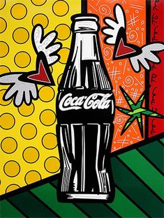 a painting of a coca cola bottle on a table