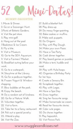 Sep 32021This Pin was discovered by Mackenzie DouglasDiscover (and saveyour own Pins on Pinterest Mommy Daughter Dates, Uppfostra Barn, 52nd Birthday, Daughter Activities, Creative Date Night Ideas, Date Night Jar, Creative Dates, Couple Activities