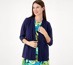 The perfect grab-and-go topper for breezy summer evenings or chilly office buildings, this cardigan features an open front for easy wear and convenient patch pockets. From Sport Savvy. Summer Workwear Cardigan With Pockets, Versatile Cardigan With Pockets For Spring, Versatile Summer Outerwear With Pockets, Open Front Cardigan With Pockets For Daywear, Versatile Cardigan With Pockets, Casual Summer Cardigan For Work, Casual Summer Workwear Cardigan, Versatile Cotton Summer Cardigan, Summer Outerwear With Pockets For Layering