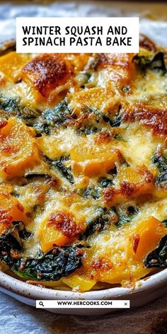 a casserole dish with spinach, squash and spinach bake in it