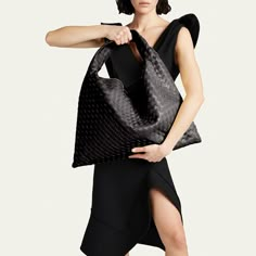 Bottega Veneta "Hop" hobo bag in  intrecciato  leather  Flat top handle, 10.6" drop Fold-over flap top with magnetic closure  Interior, one zip pocket  Approx. 9.4"H x 21.2"W x 5.1"D Made in Italy Bottega Hobo Bag, Bottega Bags, Bags Inspiration, Bottega Veneta Intrecciato, Fashion Couture, Handbags Fashion, Bags And Shoes, Flats Top, Large Bag