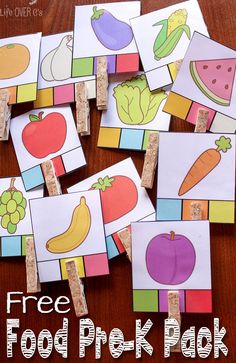 It's fun to learn about healthy foods with these free printables for preschoolers! Lots of fruits and veggies! Healthy Food Activities, Learning Kindergarten, Food Games, Nutrition Activities, Preschool Colors, Printables For Kids, Games And Activities