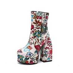 Lasaky - Delightful Blooming Pattern Waterproof Booties for Women Funky Heels, Office Shoes Women, Floral Boots, Dream Aesthetic, Boots For Short Women, Funky Shoes, Look Retro, Catwalk Fashion, Mid Boots