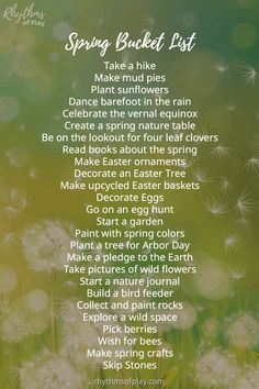 the words spring bucket list written in front of dandelions