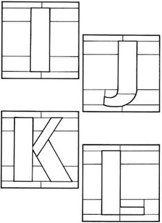 the letter k is made up of four squares and three rectangles, each with different