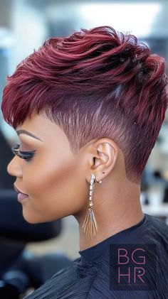 🍂 Fall Pixie Haircut Ideas for Black Women 🍂 – Black Girls Hair Rocks Burgundy Pixie Cut Black Women, Burgundy Pixie Cut, Haircut Ideas For Black Women, Burgundy Pixie, Nice Haircuts, Black Girls Hair, Multicolor Hair, Diva Hair, 2019 Hairstyles