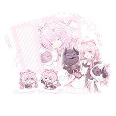 an image of some anime characters with pink hair and white dress, one is holding a stuffed animal