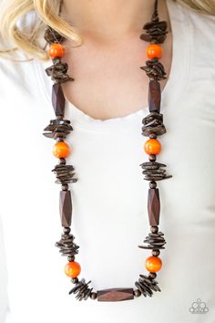 Paparazzi Cozumel Coast - Orange - Bella Bling by Natalie Orange Order, Adjustable Sliding Knot, Trendy Fringe, Sliding Knot Closure, Faceted Bead Necklace, Orange Necklace, Black Order, Yellow Necklace, Wooden Necklace