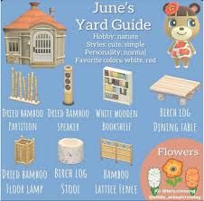 the june's yard guide includes various types of furniture and accessories, including a table,