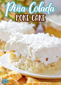 a piece of pine colada poke cake on a plate