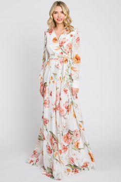 Ivory Floral Chiffon Long Sleeve Maxi Dress Chiffon Long Sleeve Maxi Dress, Long Sleeve Chiffon Maxi Dress, Floral Print Chiffon Maxi Dress, Long Sleeve Floral Maxi Dress, Floral Chiffon Maxi Dress, Wrap Dresses, Maternity Maxi, Pregnancy Maxi Dress, Floral Print Maxi Dress