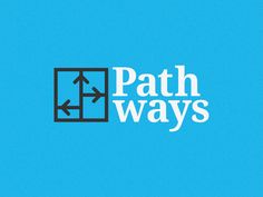 the path ways logo on a blue background with an arrow pointing up to the right