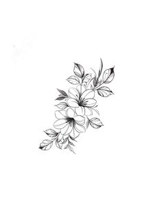 a black and white drawing of some flowers