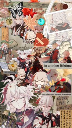 an anime collage with many different pictures and words on it, including the title in another lifetime