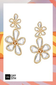 From The Luxe Collection. This Pair Of Earrings Showcases Two Flower Motifs Crafted With Sparkling Cubic Zirconia And Goldplated Metal. These Earrings Will Certainly Elevate Your Look. Cubic Zirconia 18k Goldplated Brass Pushback Imported Size Drop, About 2" Click Here For A Guide To Jewelry & Watches. Center Core - W Jewelry > Saks Off 5th > Barneys Warehouse. Eye Candy La. Gold Crystal Flower Shape Earrings For Parties, Gold Cubic Zirconia Flower Bridal Earrings, Gold Flower-shaped Crystal Earrings, Gold Crystal Flower Earrings For Party, Gold Crystal Flower Earrings, Glamorous Gold Flower-shaped Earrings, Flower Motifs, Fashion Jewelry Earrings, Holiday Gift Guide