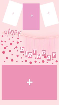 a pink birthday card with the words happy and an arrow on it's left side