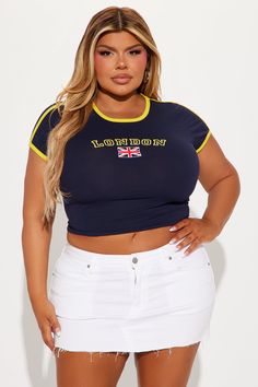 Available In Navy. Crew Neck Short Sleeve Front Screen Stretch Imported | London With Love Baby Tee Shirt in Navy Blue size 2X by Fashion Nova Trendy Navy Top With Letter Print, Blue Stretch Tops With Letter Print, Navy Stretch Tops For Summer, Trendy Navy Summer Tops, Navy Short Sleeve Top With Letter Print, Navy Tops With Letter Print For Spring, Fitted Navy T-shirt For Spring, Fitted Navy Crew Neck Top, Navy Fitted Crew Neck Top