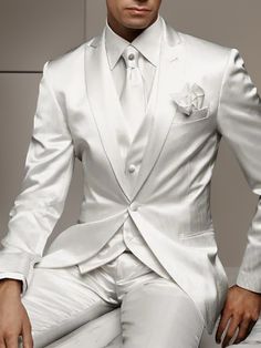 Satin Suits, White Wedding Suit, Formal Pant, Wedding Suits Groom, Groom Tuxedo, Groom Suit, Tuxedos, White Wedding Dresses, Wedding Dress Long Sleeve