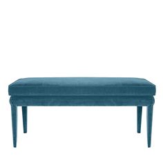 a blue bench sitting on top of a white floor