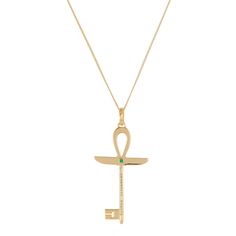 The Ankh Wings Key Pendant, the Ankh is a powerful talisman in Egyptology crafted in our unique key design. This Ankh key pendant represents the eternal key of life, symbolizing the intertwining of male and female energies. Crafted with meticulous detail, the timeless Ankh design is set on an elegant 18cm curb chain with adjustable links.  Ankh necklace, also available in yellow and white gold to order on our website. 18kt Gold Vermeil & Cubic Zirconia  We advise you to securely store your gold Luxury Ankh Shaped Yellow Gold Necklace, Hallmarked Yellow Gold Ankh Necklace, Gold Ankh Amulet Necklace, Elegant Ankh-shaped Hallmarked Necklace, Cheap Ankh-shaped Spiritual Necklaces, September Birthstone Jewelry, Circle Pendant Necklace, Key Necklace, Key Design