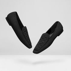 Leona Wool Square-toe Loafers in Black-Sustainable & Washable | VIVAIA Soft Heels, Comfy Heels, Deodorizing, Recycled Cardboard, Toes Designs, Clean Shoes, Comfy Shoes, Perfect Shoes, Winter Shoes