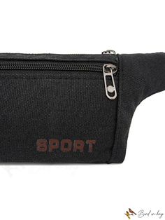 a black fanny bag with the word sport printed on it's side zippered