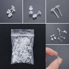 there are many different types of screws in the bag, including one that is filled with nails