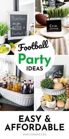 a collage of football party ideas including drinks and snacks