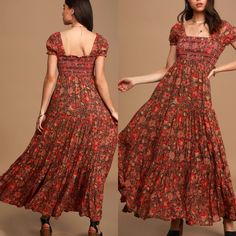 Brand: Free People Item: Getaway Red Floral Print Pleated Tiered Maxi Dress Condition: New With Tag Please Refer To Photos And Video For Measurements And Fabric Details. As Shown In The Photo, The Small Metal Free People Tag On The Inside Is Slightly Hanging From One Side Due To The Strings For The Tag Becoming Loose, However This Does Not Affect The Dress At All. The Last Photo Shows One Tiny Loose Thread On The Back Of The Dress In The Elastic Section But It Does Not Affect The Dress At All. D Fitted Bohemian Red Maxi Dress, Printed Fitted Maxi Dress With Square Neck, Fitted Bohemian Maxi Dress With Square Neck, Red Fitted Bohemian Midi Dress, Fitted Bohemian Red Midi Dress, Fitted Red Bohemian Midi Dress, Red Fitted Bohemian Dress, Red Vacation Dresses With Smocked Back, Red Smocked Back Dress For Vacation