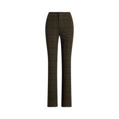 Crisp creases and a streamlined silhouette define the refined character of these straight-leg pants which are tailored with wool-blend twill realized in a timeless checked pattern. Ralph Lauren Elegant Workwear Bottoms, Elegant Tailored Ralph Lauren Pants, Classic Houndstooth Pants For Business Casual, Ralph Lauren Tailored Bottoms For Business Casual, Ralph Lauren Formal Wide-leg Pants, Ralph Lauren Formal Wide Leg Pants, Ralph Lauren Classic Straight Pants, Elegant Plaid Business Casual Pants, Classic Ralph Lauren Straight Pants