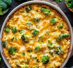 a casserole dish with broccoli and cheese