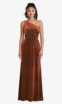 Shop this You'll be a vision of feminine elegance in this sumptuous, lux velvet maxi dress. This draped one-shoulder dress is designed to flatter the figure with an inset waistband and a lightly shirred full A-line skirt. Feminine Elegance, Elegant Bridesmaid Dresses, Velvet Maxi Dress, Velvet Maxi, Maxi Bridesmaid Dresses, Infinity Dress, Bridal Party Dresses, Bridesmaid Style, Dress Order