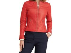 Women Red Leather Biker Jacket/ Short Body Fitted Moto Leather Jacket/ Valentine's Day/ Introducing our stunning collection of Women's Leather Jackets, where style meets functionality for the modern and adventurous woman. Step into the spotlight with our Women Leather Jacket, a symbol of empowerment and confidence. Designed to fit like a second skin, this jacket effortlessly complements your every move. Embrace the edgy allure of our Crop Leather Jacket, perfect for making a bold statement. Chan Red Leather Jacket With Zipper For Work, Casual Red Biker Jacket For Work, Casual Red Leather Jacket For Work, Red Biker Jacket For Work In Spring, Crop Leather Jacket, Moto Leather Jacket, Women Leather Jacket, Adventurous Women, Cropped Leather Jacket