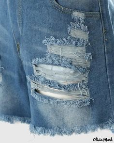 Olivia Mark - Frayed Hem Distressed Denim Shorts