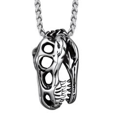 PRICES MAY VARY. Material: Made of 316L stainless steel, will never rust, corrode, non-deformable, and hypoallergenic. High polished on the surface, smooth and comfortable to wear. Design: Dinosaur Necklace T-Rex Skull Pendant is both a badass accessory and a symbol of power and strength,The piece has a raw, edgy yet artful look Dimensions: Pendant size:1.69''*0.96''; Chain length: 22''+2''(Extended); Weight: 52g. Gift Wrapped: Comes in a wonderful box ready for gift giving, with a black pouch. Halloween Party Birthday, T Rex Skull, Skeleton Necklace, Rich Style, Dinosaur Necklace, Black Pouch, Skull Pendant Necklace, Rock Necklace, Fossil Jewelry