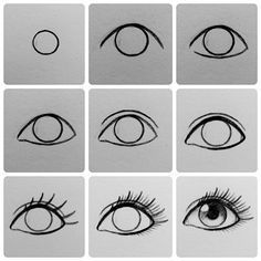 nine different types of eyes drawn in pencil