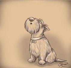 a drawing of a small dog with a collar