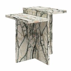 two tables made out of marble on white background