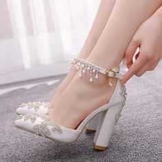 Home · Mileg · Online Store Powered by Storenvy Chunky Heel Wedding Shoes, Heels Rhinestone, Fall Winter Dress, Rhinestone Wedding Shoes, Heels Aesthetic, White Wedding Shoes, Bridal Heels, Wedding Shoes Heels, Rhinestone Chain