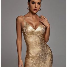 Beautiful Gold,Sexy Cocktail Dress. A Showstopper Bandaid, Stretchy, Tight, Flattering. Elegant Party Mini Dress With Built-in Bra, Gold Bodycon Mini Dress For Cocktail, Fitted Gold Mini Dress, Gold Bodycon Mini Dress For Party Season, Elegant Fitted Bodycon Dress With Built-in Bra, Gold Bodycon Backless Mini Dress, Glamorous Stretch Bandage Dress For Night Out, Gold V-neck Bodycon Dress For Night Out, Gold Bodycon Mini Dress For Evening