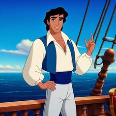 the prince from disney's beauty and the beast is standing on a ship deck