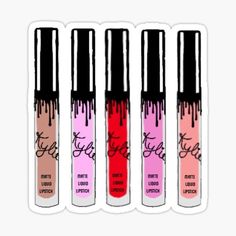 four lipstick stickers with the words,'pretty liquid lipsticks'on them