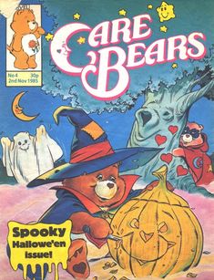 an old children's book cover with a bear dressed as a witch and pumpkin