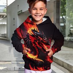 Season:Winter,Fall; Fabric:Polyester; Sleeve Length:Long Sleeve; Look After Me:Machine wash; Gender:Boys; Style:Designer,Fashion,Streetwear,Cool; Elasticity:Micro-elastic; Occasion:Daily,Casual,Outdoor; Kids Apparel:Pullover,Hoodie; Age Group:Kids; Fit Type:Regular Fit; Pattern:Animal,Dragon; Design:Pocket; Age:3-12 Years; Listing Date:09/07/2023; Bust:; Length:; Shoulder Width:null; Sleeve:; Print Type:3D Print Winter Long Sleeve Sweatshirt With Character Print, Winter Long Sleeve Sweater With Character Print, Hooded Character Print Sweatshirt For Winter, Casual Winter Sweater With Character Print, Red Cartoon Print Hoodie For Winter, Winter Hoodie With Character Print, Winter Character Print Hoodie Top, Winter Character Print Hoodie, Winter Fleece Tops With Character Print