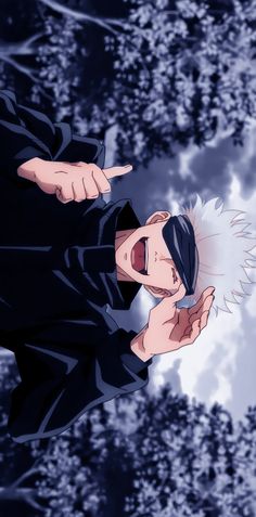 an anime character pointing at something in the air