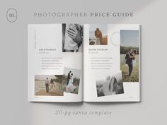 an open photo book with photos and text on the cover, in front of a gray background