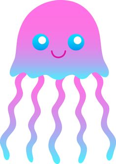 a pink jellyfish with blue eyes and wavy hair