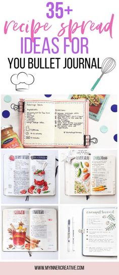 35+ Ideas for Recipes in your bullet journal | My Inner Creative #bulletjournal #bujo #bulletjournalrecipe #recipebujo Scrapbook Recipe Book, Recipe Book Design, Bullet Journal For Beginners, Moleskine Journal, Scrapbook Organization, Bullet Journal Notebook, Diary Ideas, Bullet Journal Writing